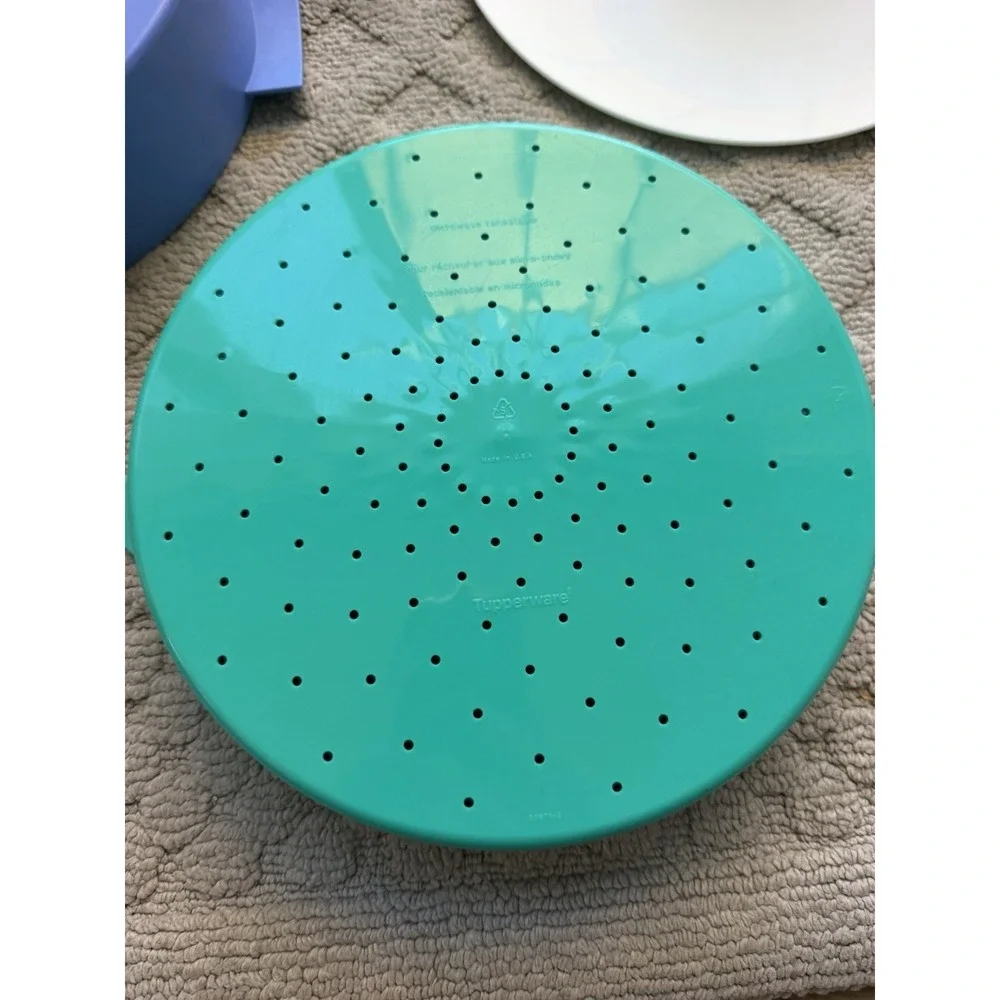 Vintage Tupperware Microwave Steamer Set Purple Green USA 3 Pc